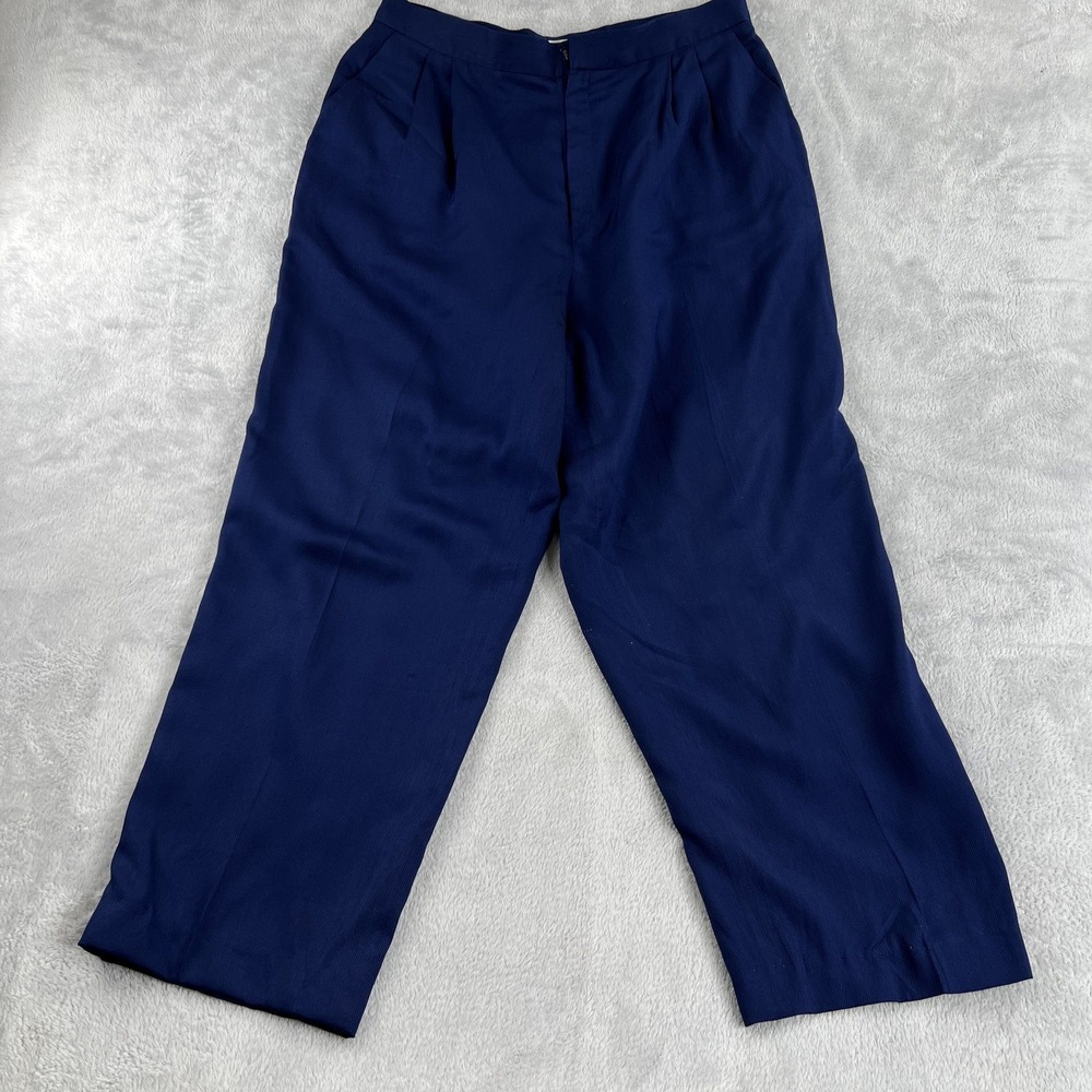 Dana Buchman Womens 16 Silk Pleated Wide Leg Pants Navy Blue Office Trousers